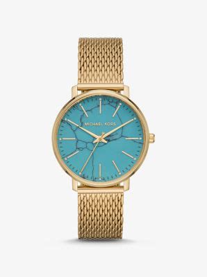 michael kors pyper gold-tone mesh and turquoise watch|Pyper Gold.